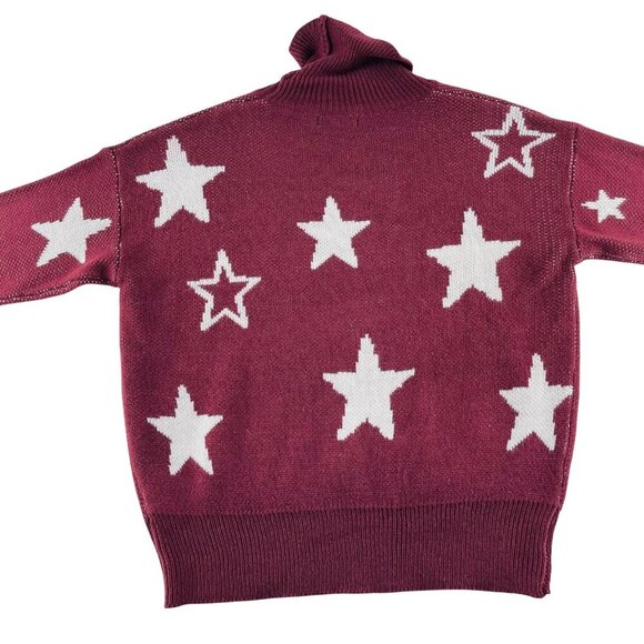 Star Patterned Burgundy & White Knit Sweater Annabelle S/M - Picture 5 of 5